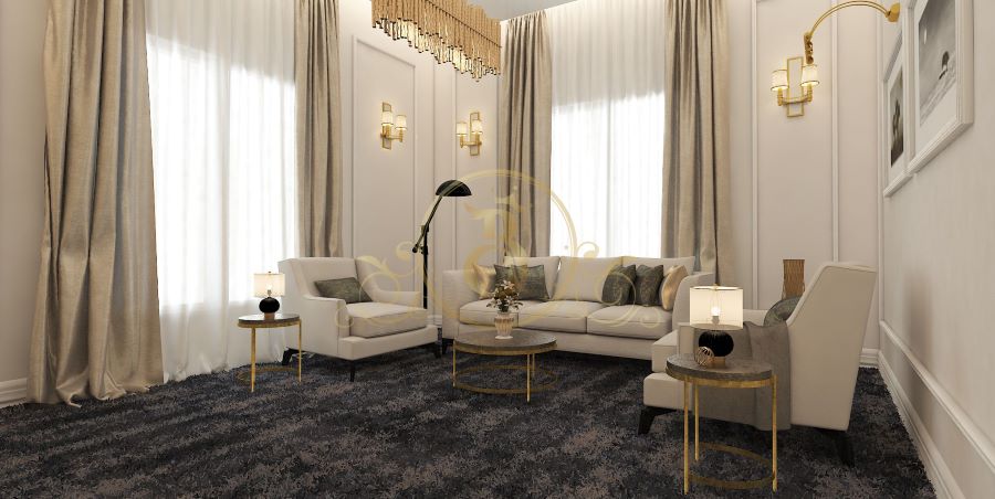 Modern living room with golden details by Brightness Decor