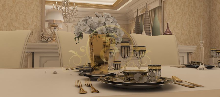 classic dining room with golden details by Brightness Decor