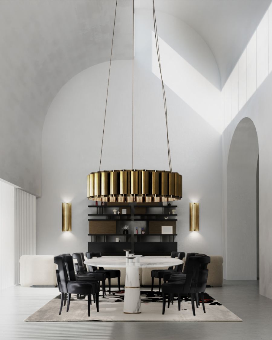 Dining room in minimalistic design inspiration, with dark tones and textures. 
Dining and living rooms are very important to match.