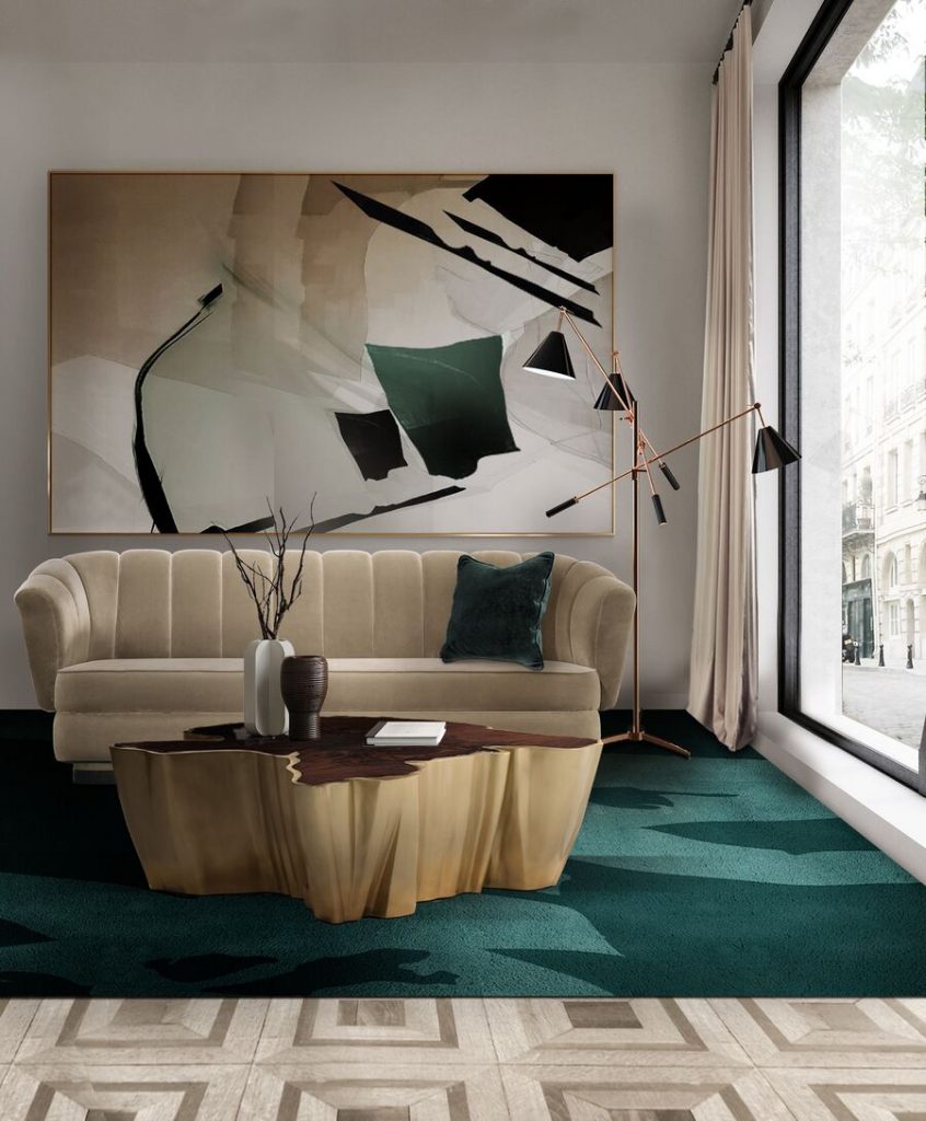 modern living room design with blue rug